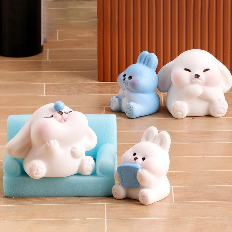 Creative Mini Cute Rabbit Small Ornament Cartoon Kawaii Bunny Micro Landscape Decoration Crafts Car Interior Accessories Gifts