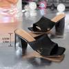 Large Size Slippers Women's Outer Wear Summer New Knitted Thick Heel One-word Drag Fashion High Heel Cool Slippers Women
