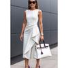 Wish Summer Solid Color Temperament Waist Sleeveless Asymmetrical Dress Women