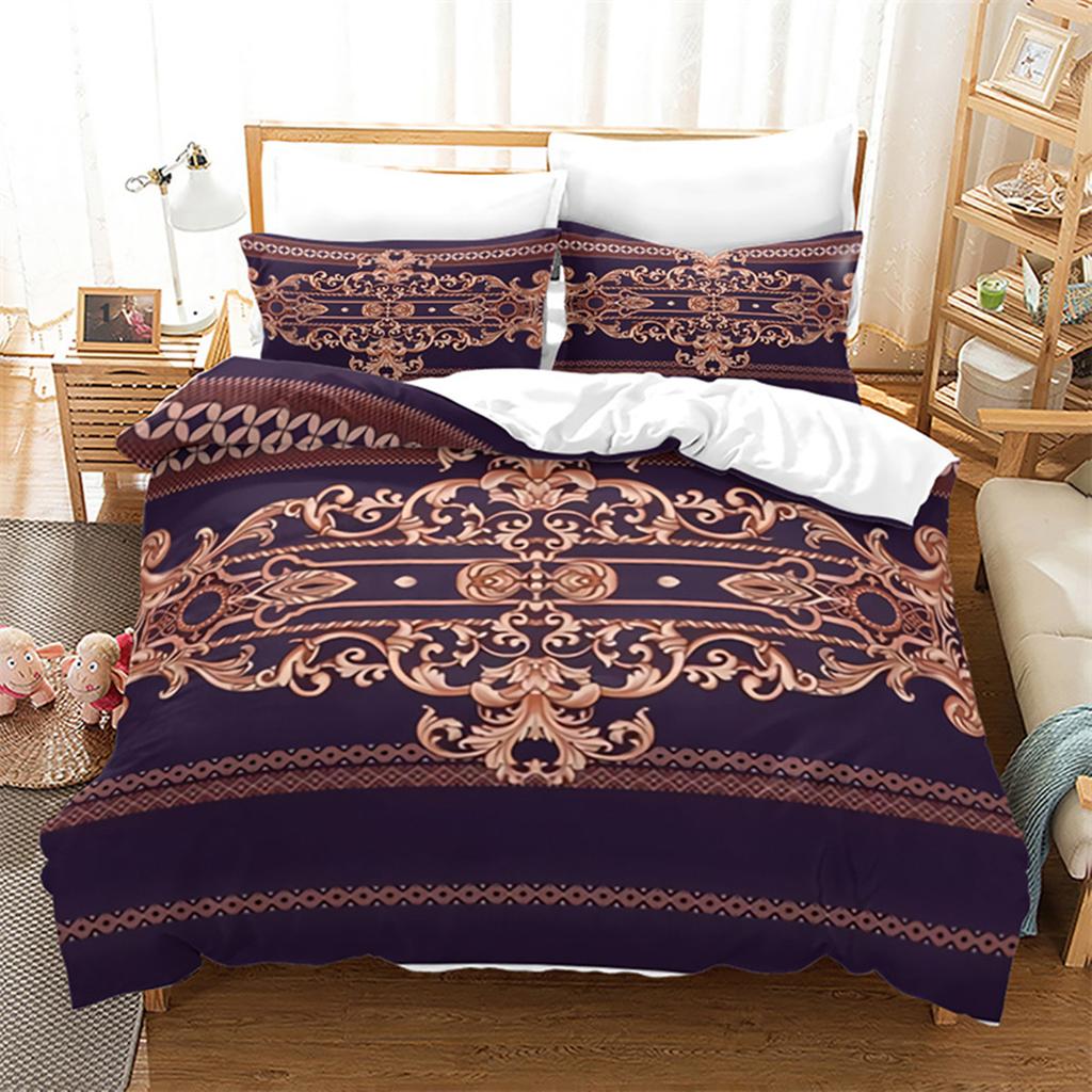 Luxury Gold Floral Duvet Cover Bohemian Leaves Microfiber Exotic Geometric King Queen for Children Adult for Bedroom Decoration