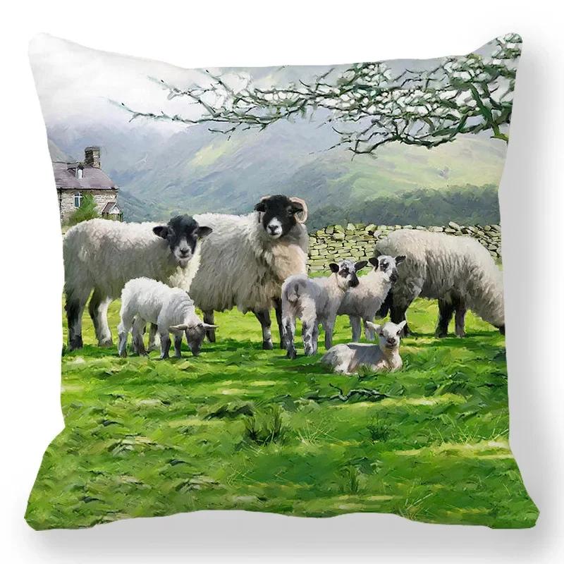 Christmas Decor Cushion Cover Christmas Gifts Home Party Decorative Pillow Cover Winter Snow Scene Animal Angel Print Pillowcase