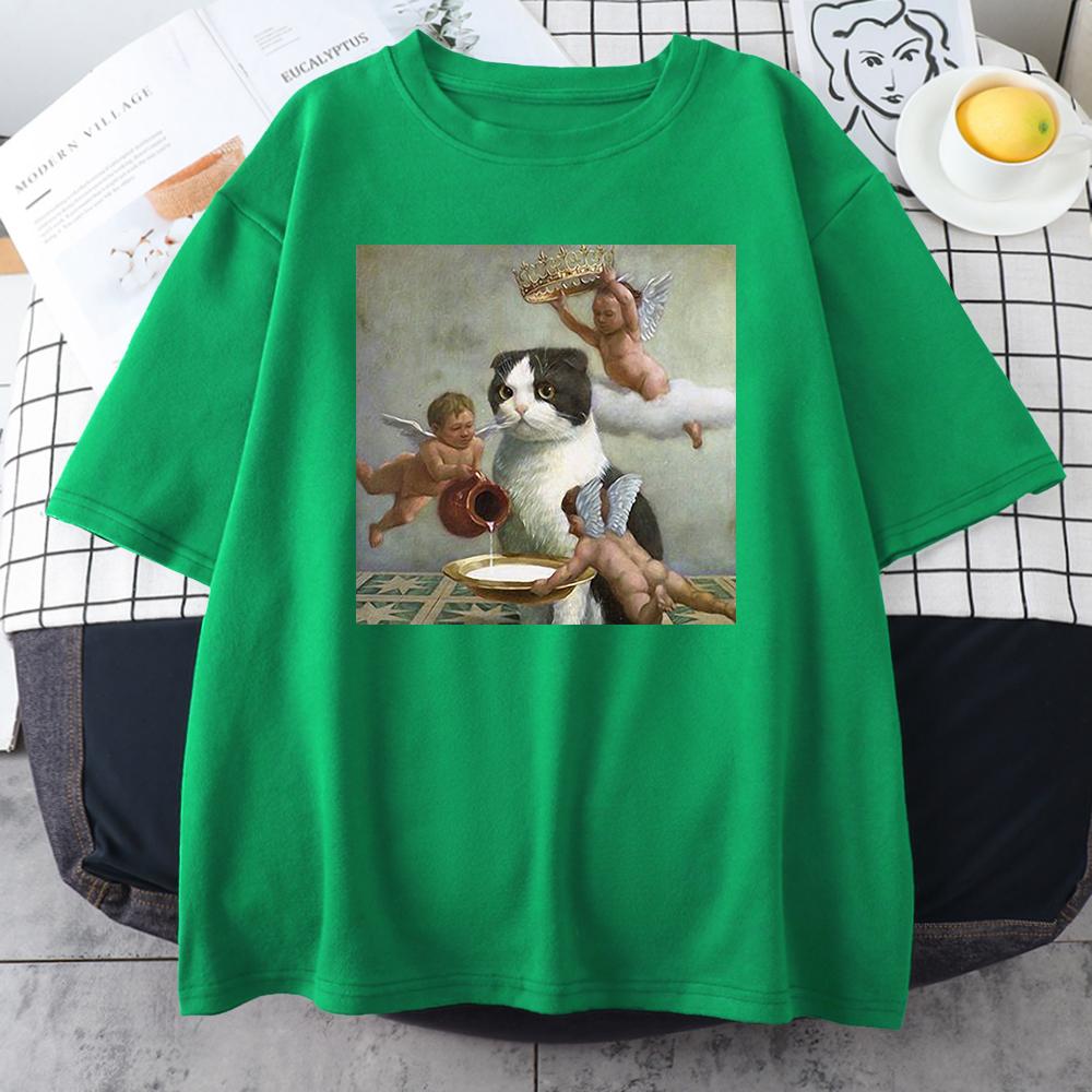 

Scottish Fold Angel Crown Print Хлопок Мужская одежда Индивидуальные повседневные футболки с круглым вырезом All-math Loose Mans Хлопок Короткий рукав 4XL
