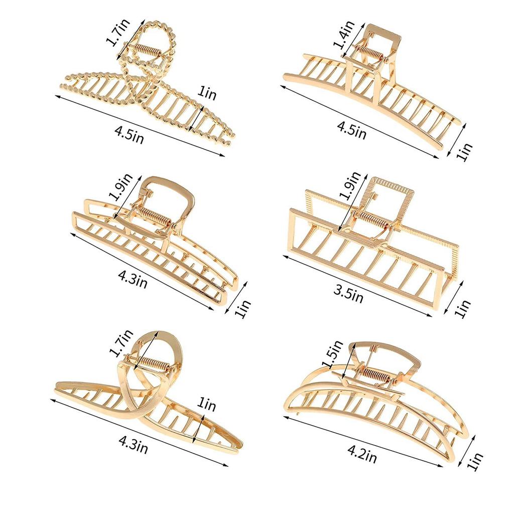 6Pcs Set Women Golden Hair Claw Clips Box Packaging Metal Shark Clip For Lady Elegant Hair Accessories