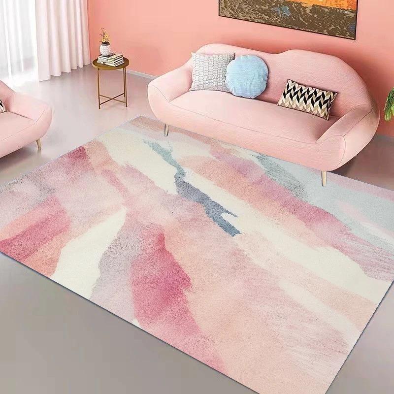 Ins Pink Rainbow Living Room Carpet Modern Cute Girl's Room Decor Rug Soft Bedroom Carpet Painting Decoration Mat for Children