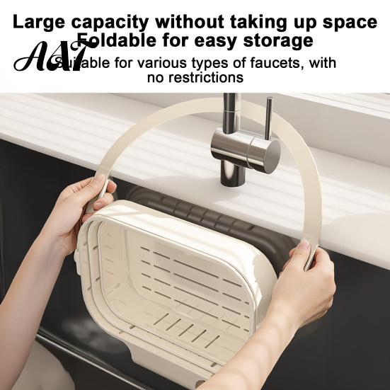Kitchen Sink Drain Basket Hanging Basket, Foldable Stretchable Colander, Space Saving Food Waste Holder Strainer, Multi-functional Faucet Storage