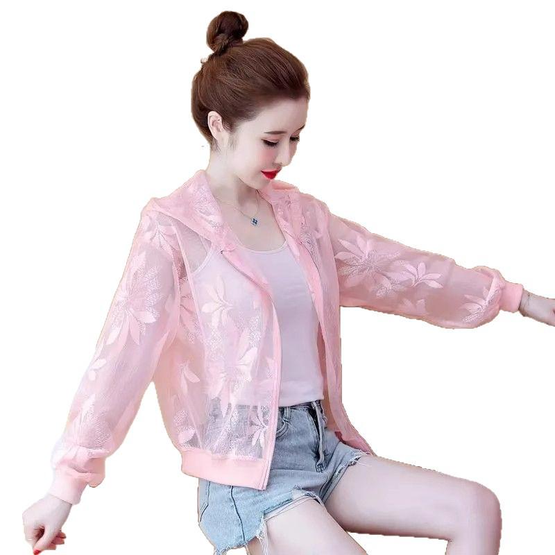 2025 Summer Women's Mesh Sun Protection Hooded Jacket - Versatile, Loose Fit, Plus Size, Slimming Short Top