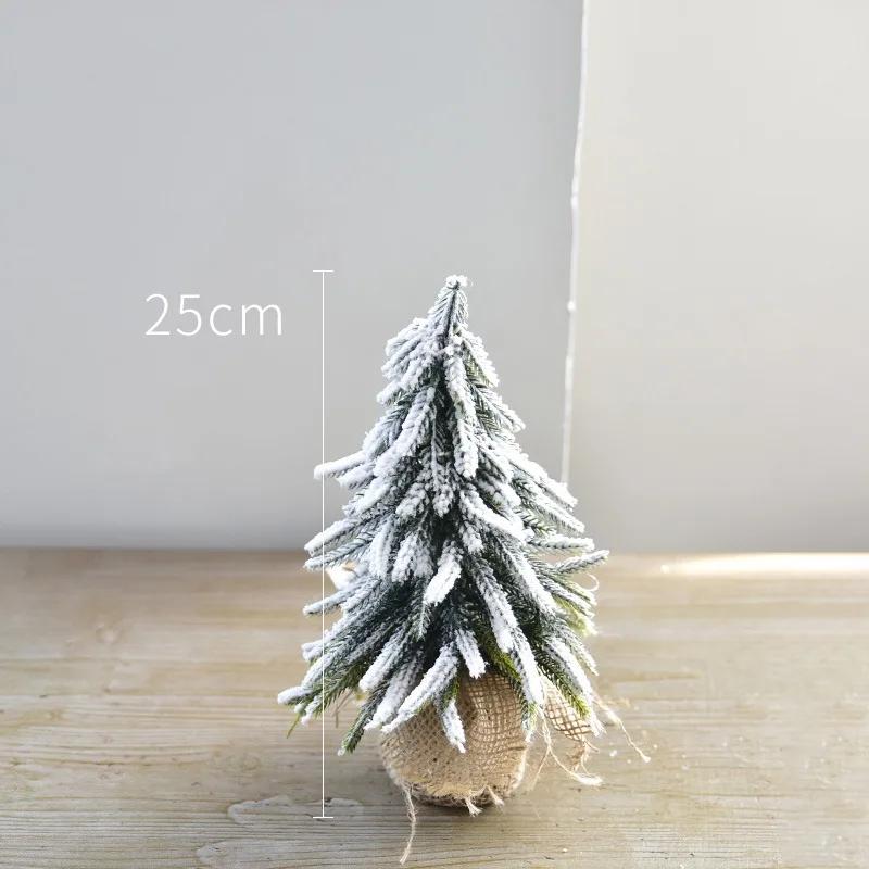 For Christmas Tree Mini Pine Tree With Wood Base DIY Home Table Top Decor Christmas Artificial Frosted Sisal Small Trees Party D