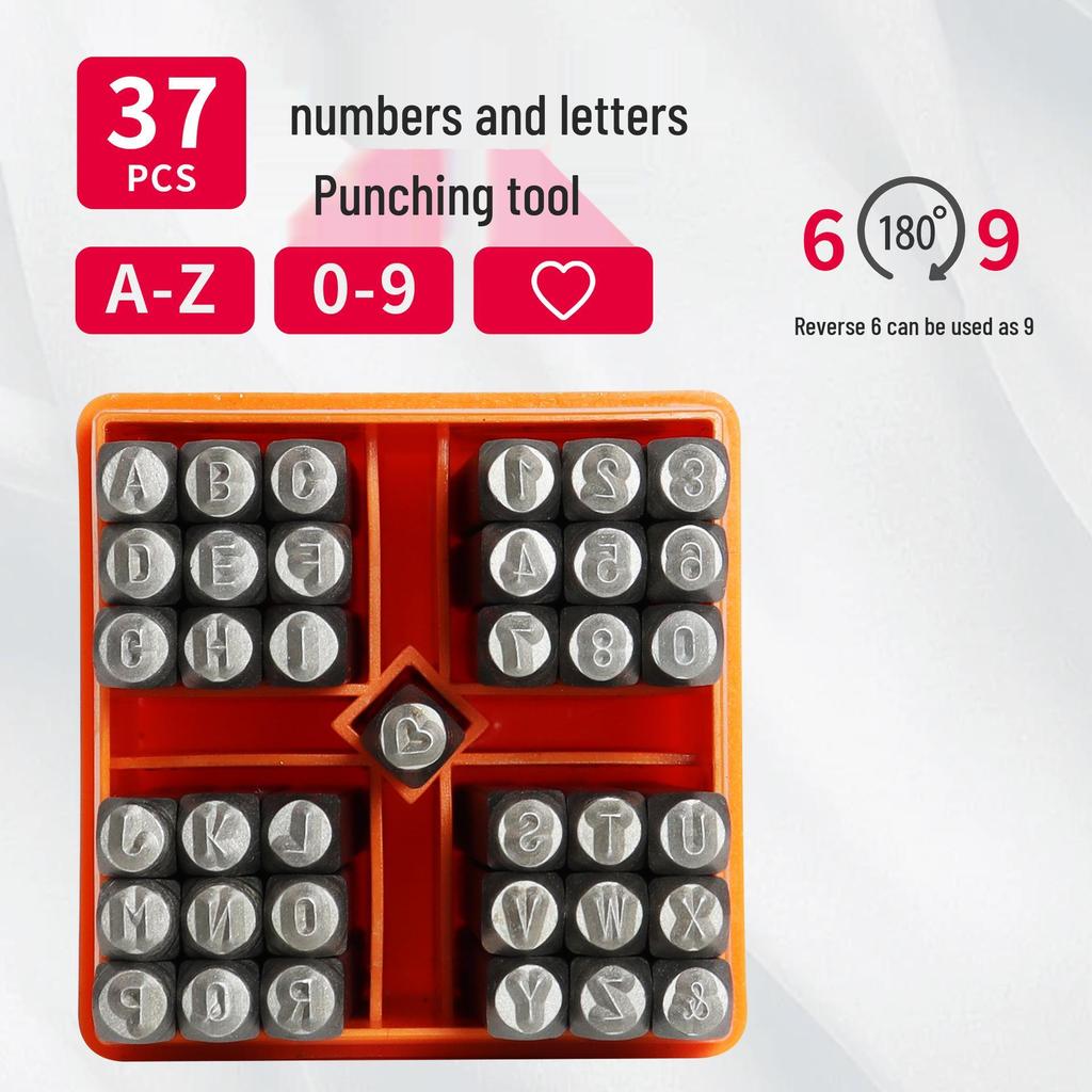 37-teiliges herzförmiges 3mm Zahlen- und Buchstabenstempelset zum Prägen und Schnitzen von Leder