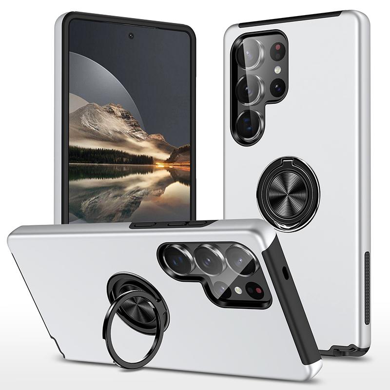 

360°Rotating Ring Car Mount Armor Phone Case for Samsung S26 Ultra/S26 Plus/S26 Solid Color Soft TPU + Hard PC 2-in-1 Back Cover Galaxy S26 Plus срібний