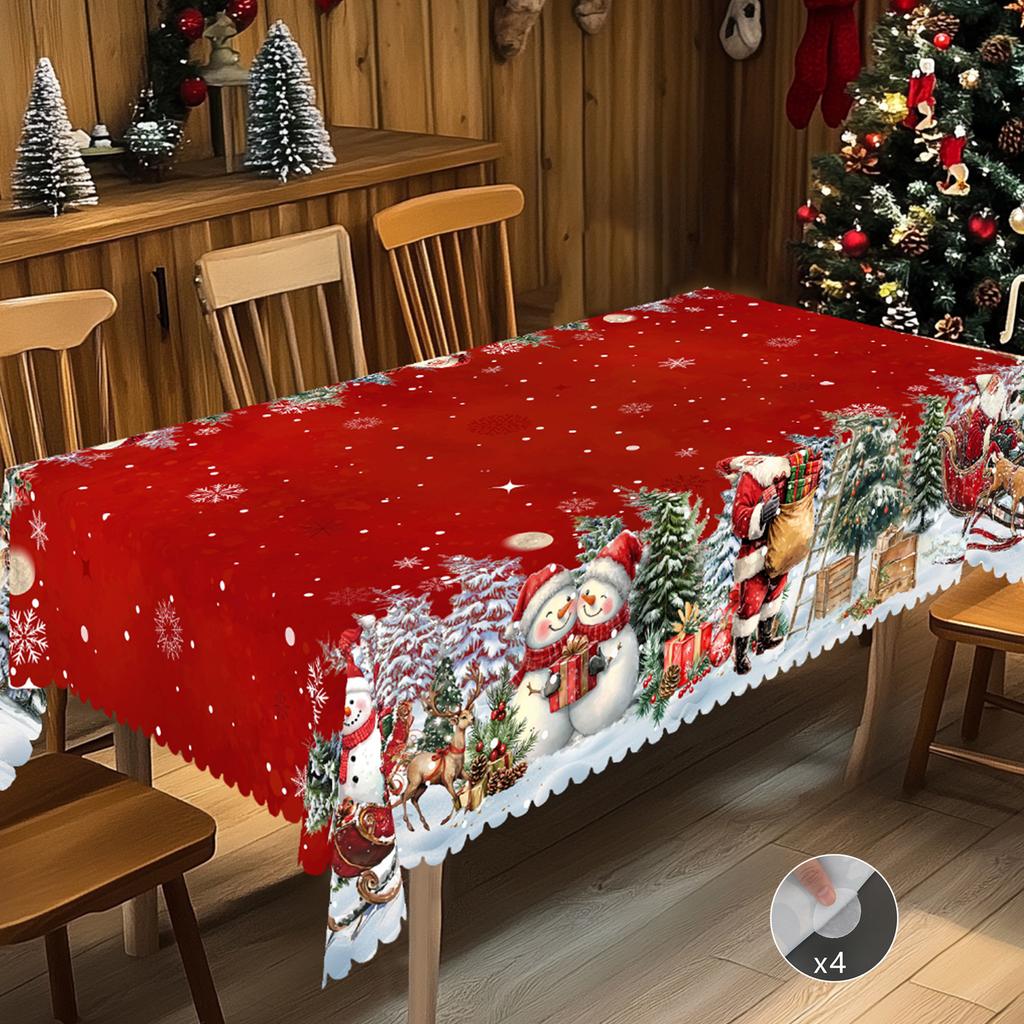 Vánoční vintage ubrus na stůl ve stylu farmářského domu s potisky Santa Clause, sobů a vánočního stromečku. Obdélníkové a kulaté velikosti pro vánoční/novoroční večírky, kuchyň, vnitřní &