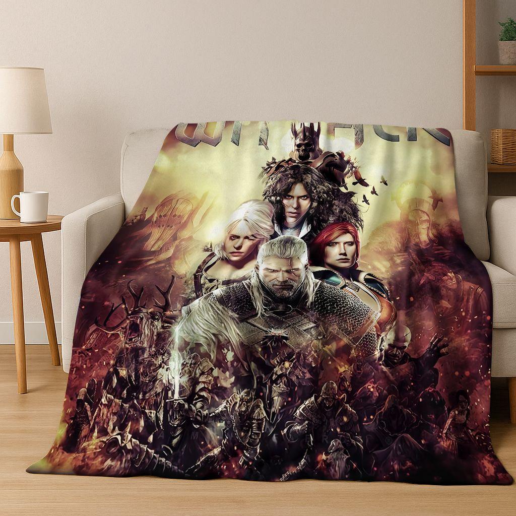 3D The W-Witcher Geralt Games Cartoon Flannel Blanket,Warm and Cozy Soft Throw Blanket for Home Bedroom Bed Sofa Cover Kid Gift