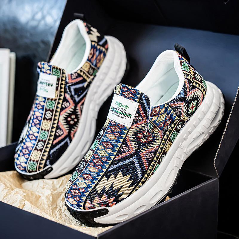 Foreign Trade One-pedal Thick-soled Dad Men's Versatile Printing Heightening Canvas Lazy Shoes Middle-aged and Elderly Lightweight Sports Shoes