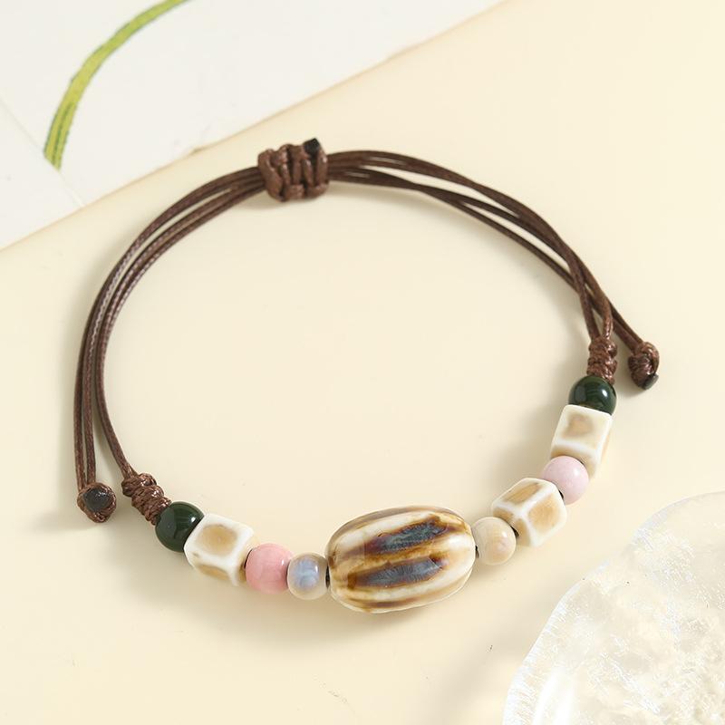 Ceramic Bracelet  A Stylish, Vintage Ethnic-style Handmade Woven Bracelet with String Beads.