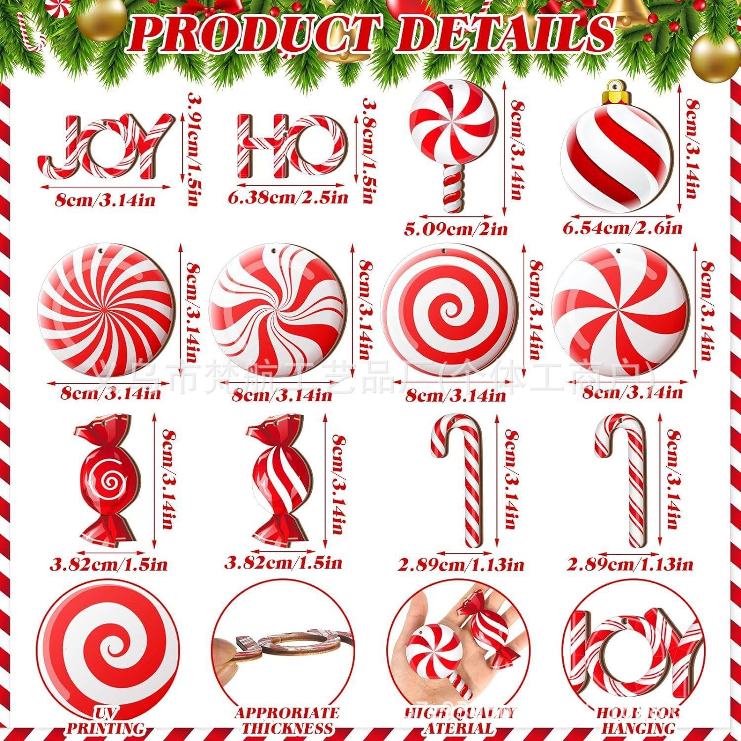 

12 шт. Рождественское украшение Деревянные конфеты Подвеска на рождественскую елку Украшения для домашнего декора Вечеринка Рождество Навидад Новый год Подарки 12pcs/set