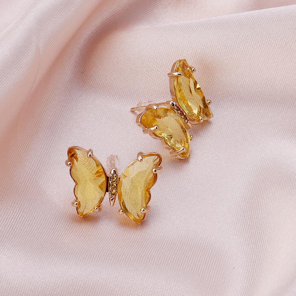 

A Pair 15×20mm Copper Earrings Crystal Glass Colorful Butterfly Shaped Ear Hooks Diy Women s Exquisite Gift Accessories жовтий