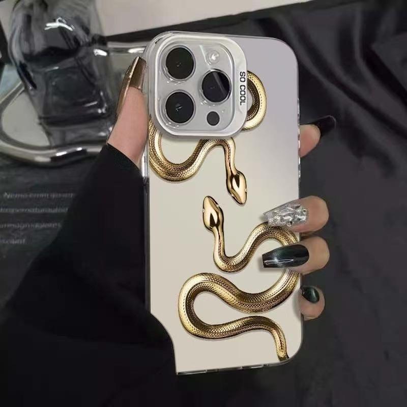 Golden Snake Laser Pattern Glass Phone Case Suitable for iPhone 17 16 15 14 13 12 11 Pro/Max/Plus Anti Drop and Anti Shock
