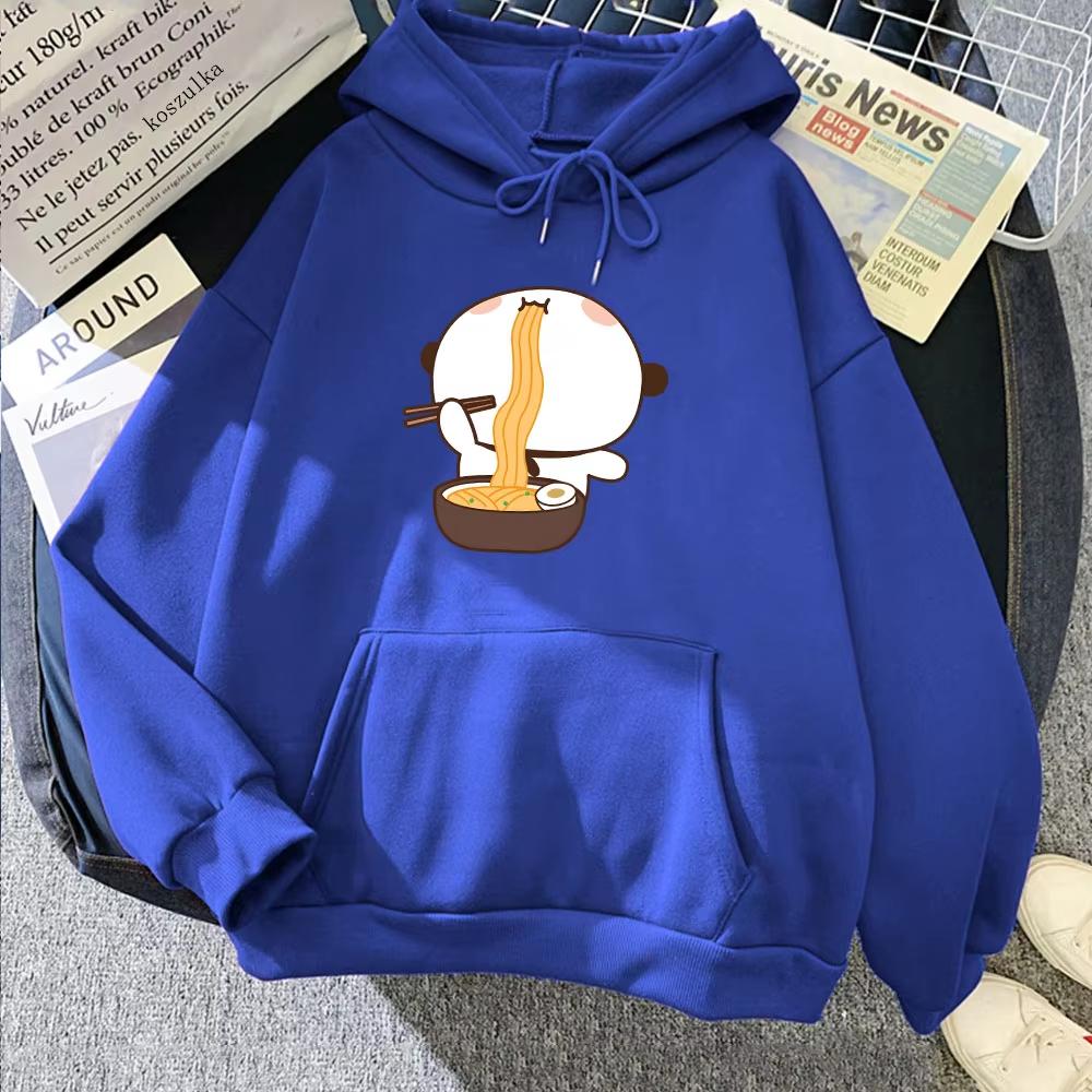 Cartoon Panda Bear Bubu Dudu Printing Hoodies Eating Ramen Graphic Sweatshirts Long Sleeve Women Winter Fleece Pullovers Kawaii