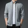 Men's Winter Fashion Cardigan Plus Velvet Sweater Jacket Men's Stand Collar Casual Solid Color Knitted Wholesale