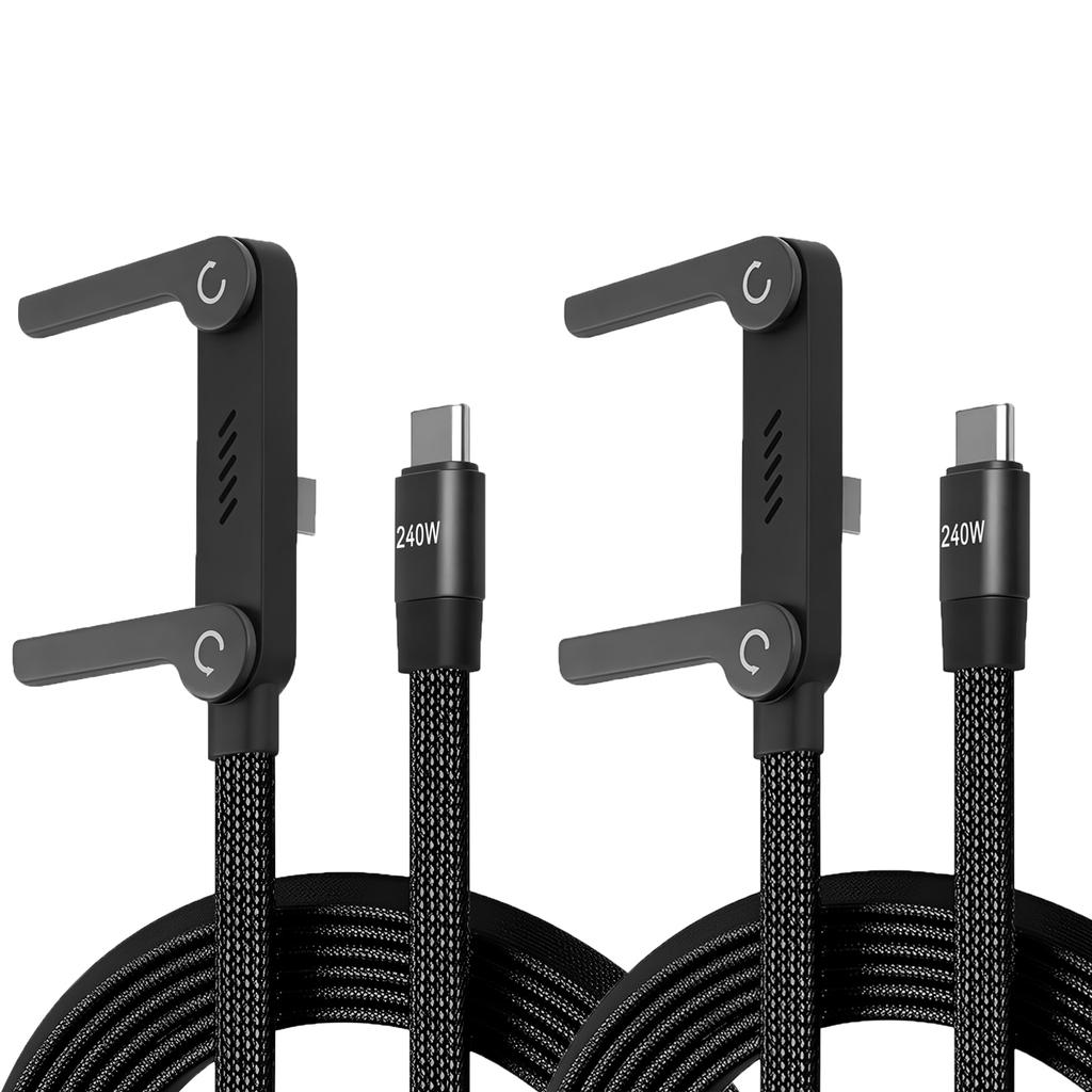 2Pcs 240W Fast Charging Cable 2-in-1 Foldable Phone Holder Stand Data Cord for iPhone 15 Samsung S24 Xiaomi