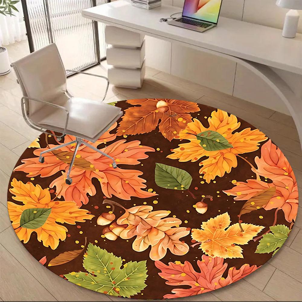1PC Autumn Leaves Office Round Area Rug, Mat Suitable For Office, Under Office Chairs Bedroom Living Room Home Decor, Room Deco