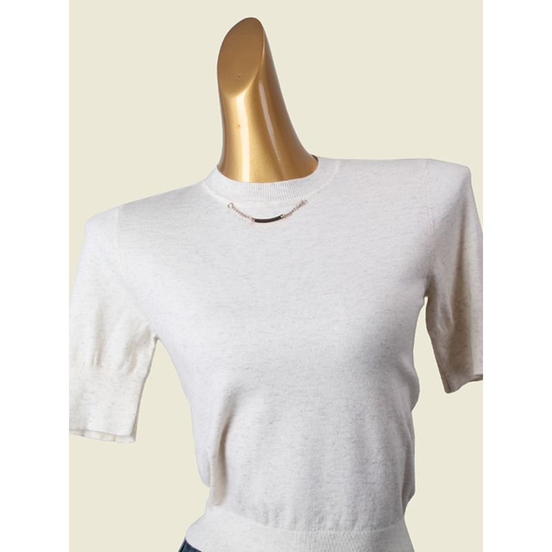 Domestic Counter Brand Soft Glutinous Knitwear Flash Core-Spun Yarn Metal Button Silm Base Pullover Women's Top