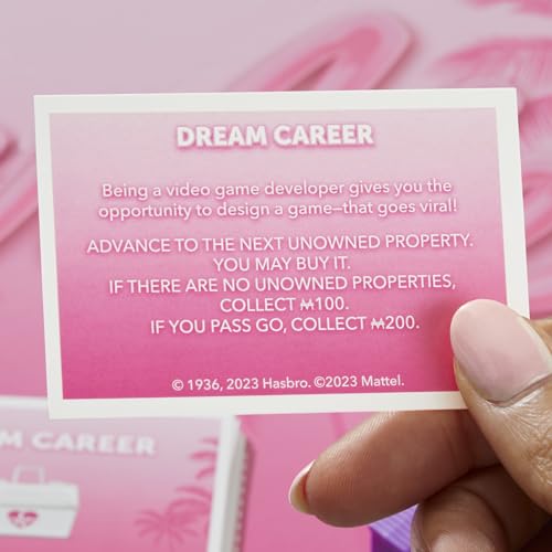 Monopoly: Barbie Edition Board Game, Ages 8+, 2-6 Players, Fun Family Game for Kids and Adults, Includes 6 Barbie-Themed Pink Zinc Tokens, Kids Gift