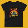Stay Spooky Vintage Halloween Hunted House Dark Night Full Moon And Flying Bats Womens Tee T Shirt Mens Tops Unisex Top