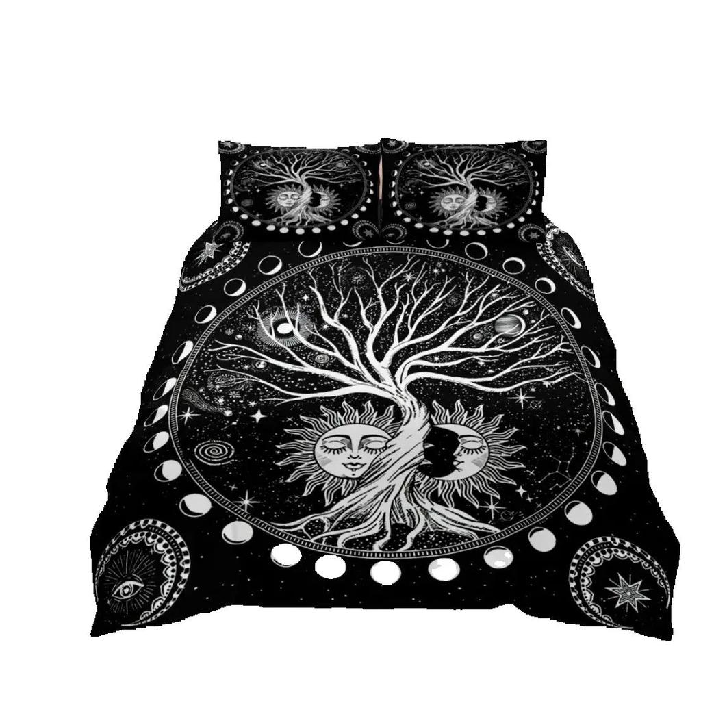 Tree of Life Bedding Set Sun and Moon Duvet Cover Yggdrasil Quilt Cover Decor for Adult Women Galaxy Stars Mandala Tribal Bed Se