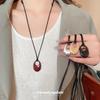 Spray-Painted Oval Openwork Pendant Necklace - Elegant, Versatile Clavicle Chain for Women