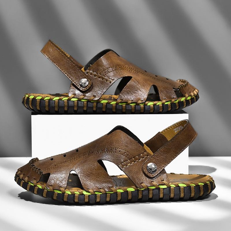 Mens Open-Toe Sandals Outdoor Beach Shoes Casual Slip-On With Stitched Detail