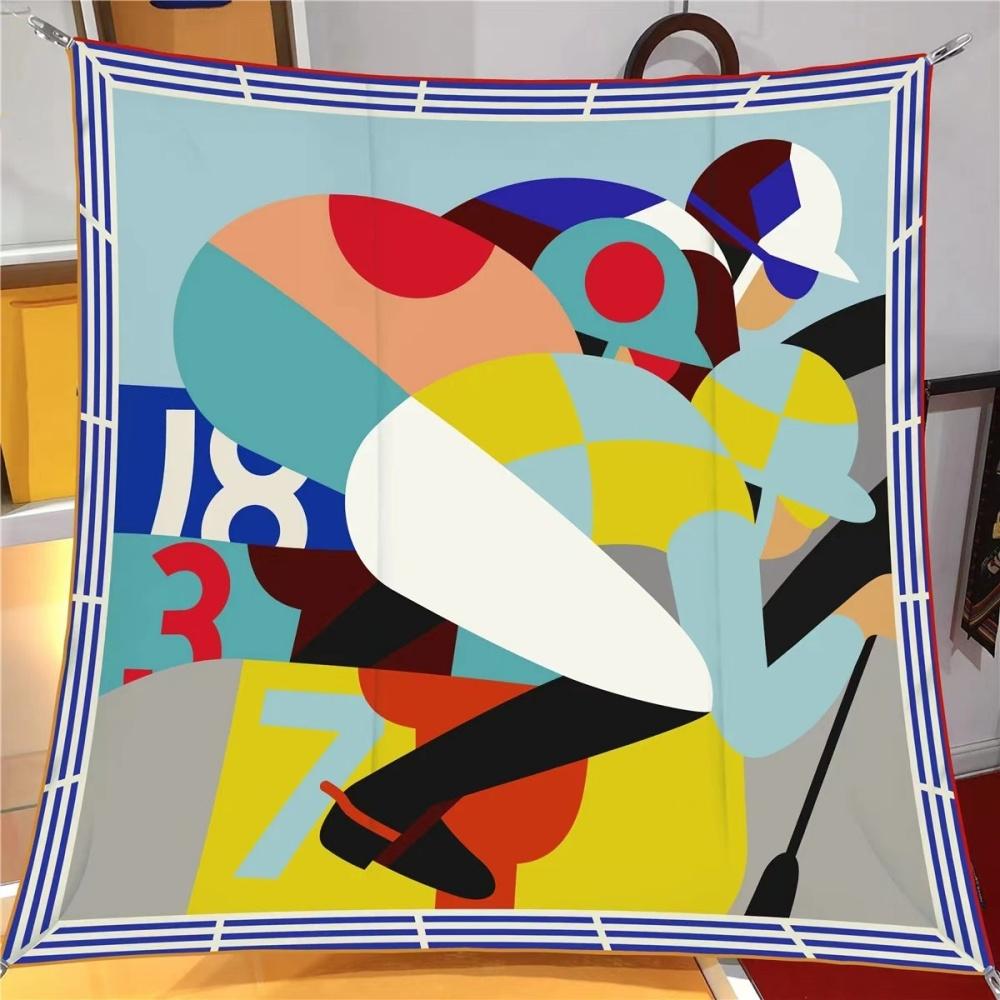 

Silk Scarf Women Sporter Print Square Scarves Head Echarpes Silk Foulards Femme Wraps Beach Shawls Bandana Lady Hijabs 90CM 90CM x 90CM