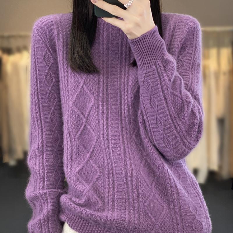 

Тяжелый свитер с круглым вырезом и переплетением для женщин на осень и зиму, супермягкий и теплый шерстяной вязаный базовый свитер, универсальный свитер XXL