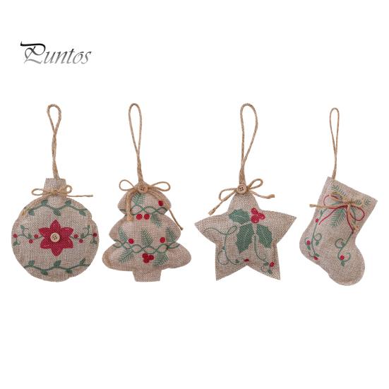 Five Pointed Star Tree Toppers Burlap Christmas Ornaments, Rustic Linen Fabric Hanging Decoration, Ball Stocking Farmhouse Ornaments Shaped