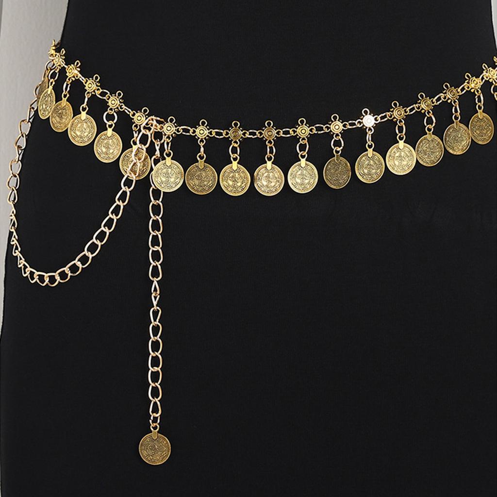 Bohemian Ethnic Style Waist Chain with Shaking Metal Coins Adjustable Length Belt Stylish Body Jewelry for Festivals