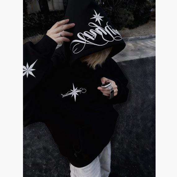 Unisex Embroidered Velvet Hoodie - Retro Loose Fit for Autumn/Winter