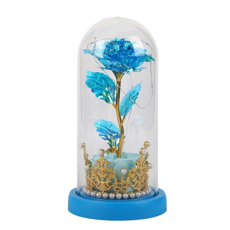 Valentine's Day Ornament Rose Table Creative Gold Foil Crown Night Light Mother's Day Gift Eternal Flower