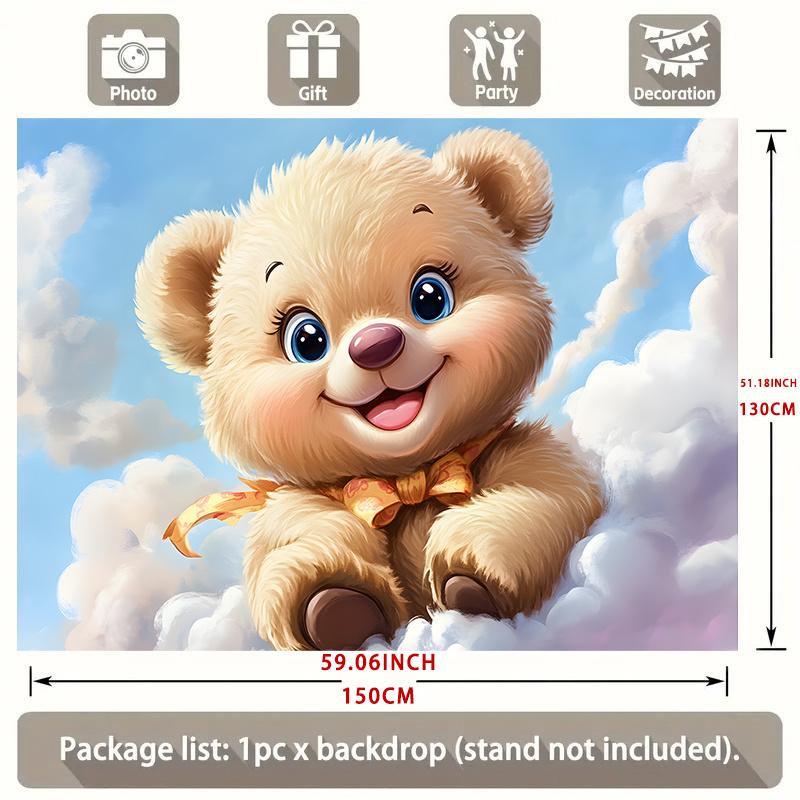 One adorable cartoon bear polyester - with an imaginative sky and cloud design suitable for home room and party decoration