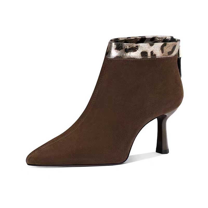 New French retro pointed thick heel medium heel single shoes women's high heel short boots thin boots thin heel fashion boots