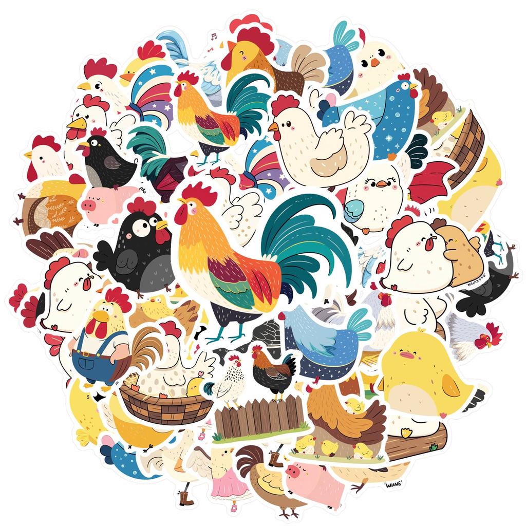 35pcs-50pcs Cartoon Cute Stickers Cute Farm Animals Cartoon Stickers Chicken Stickers For Laptop Motorcycle Luggage Phone DIY