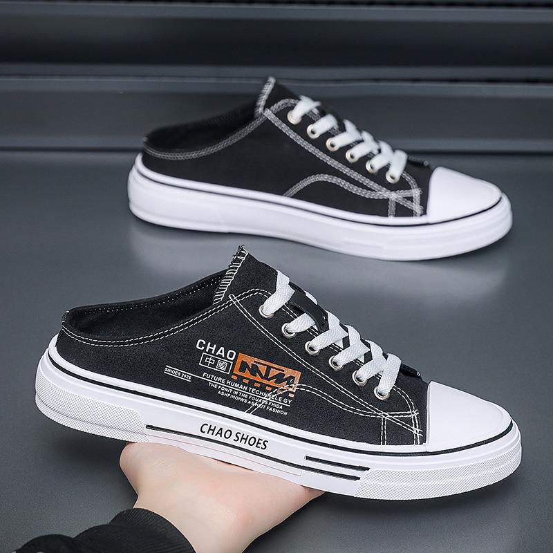 Autumn new breathable half-drag men's shoes trendy canvas shoes bag head drag casual shoes student slippers