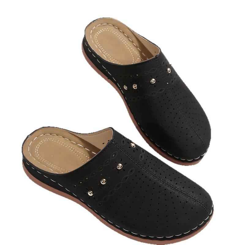 Women’s Studded Closed-Toe Flat Wedge Slide Sandals