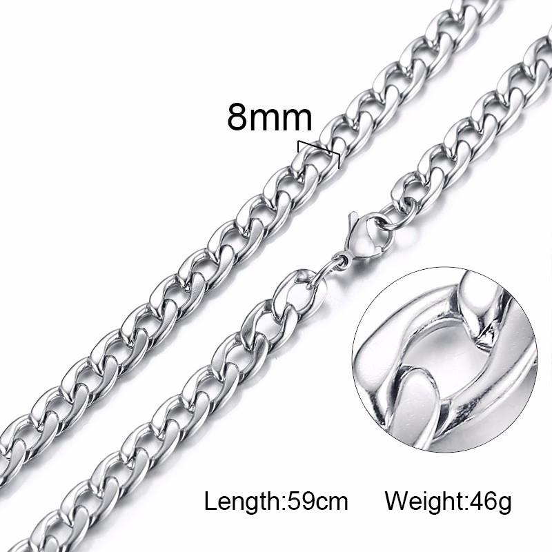 Men's Necklace Round Miami Cuban Link Chain Gold Color Stainless Steel Punk Boy Male Colar Gifts 24"
