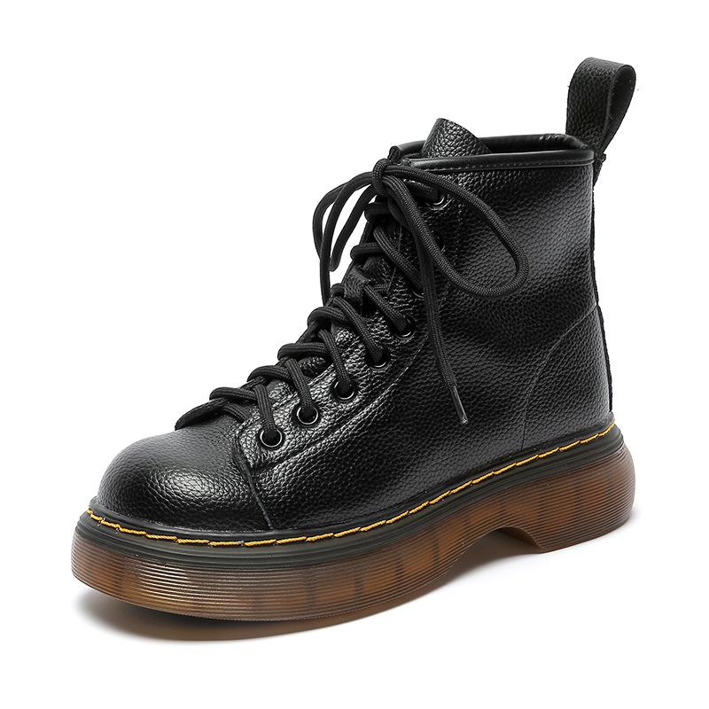 [Customization] Martin Boots Women's Thick-soled British Style Lychee Pattern Short Boots Increase In Height and Thinness, Leather Women's Shoes Incre