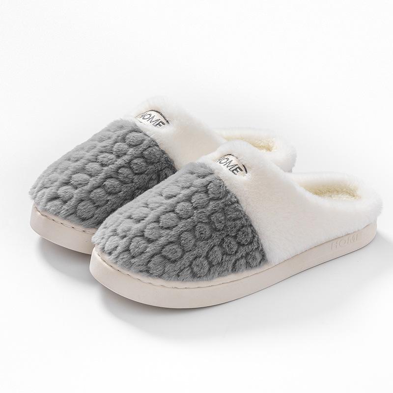 Warm Striped Non-Slip Fluffy Cotton Slippers for Men & Women