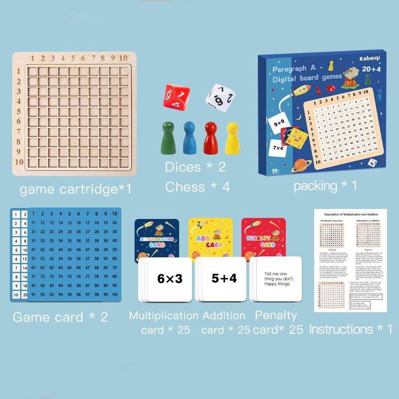 

2-in-1 Mathematical Genius Desktop Game Hundred Number Board Wooden Toy Style A