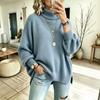 Women's Color Turtleneck Long Sleeve Knit Pullover Sweater with Side Slits