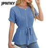 JPNTKY Moda Donna Casual Stampa Colore Unico Manica Corta Girocollo Camicette & Camicie