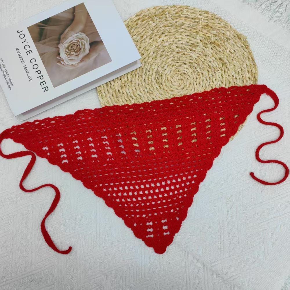 Fashion Hollow Out Knitted Headband Handmade Soft Crochet Headwrap Solid Color Hair Scarf Women красный