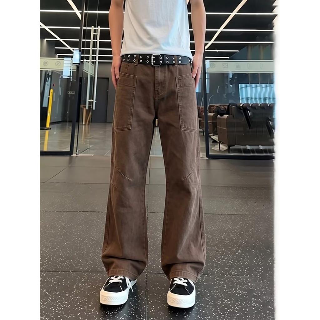 Amerikanische Retro-Wasch-Kaffee-Overalls Herren Sommer Schwere Industrie Dekonstruktion Jeans Reine Baumwolle Locker Gerade Hosen