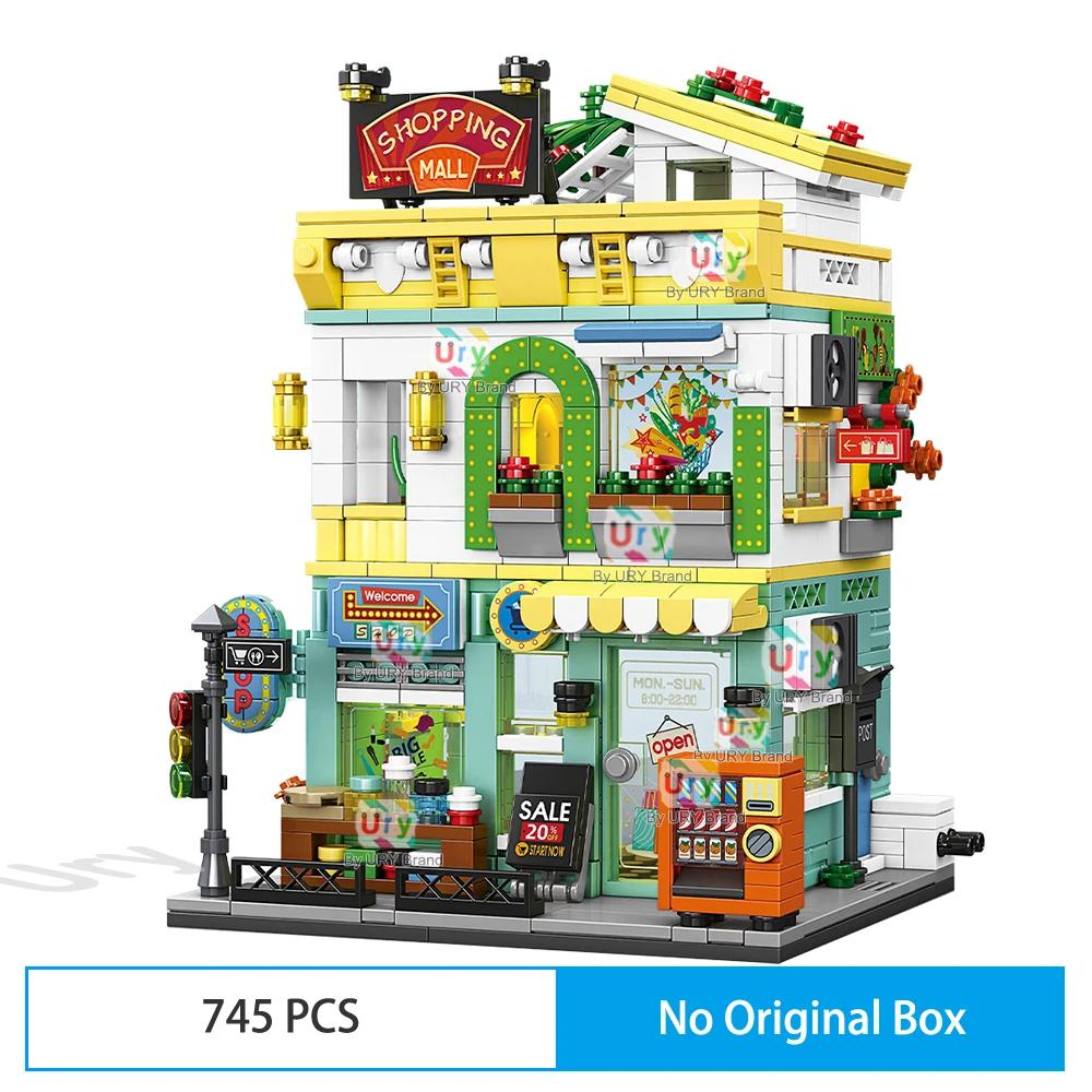 City Series Street View Modular Mall Supermarket Hotel Burger Coffee Shop Retro Flower House MOC Architecture Building Block Set for Kids Children